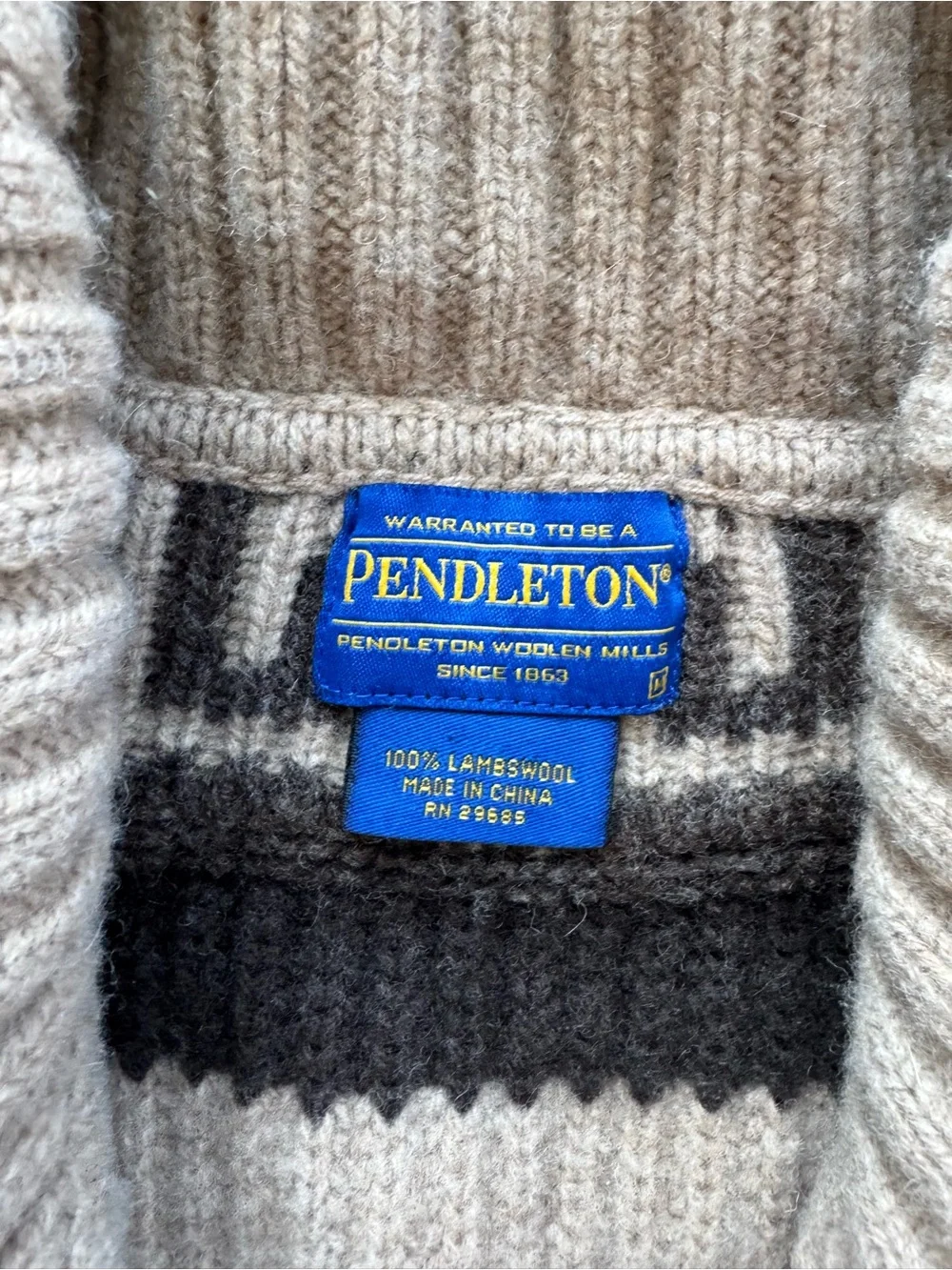 Pendleton Vintage Lambswool Grey Black Patterned Zip Shawl Collar Sweater Medium